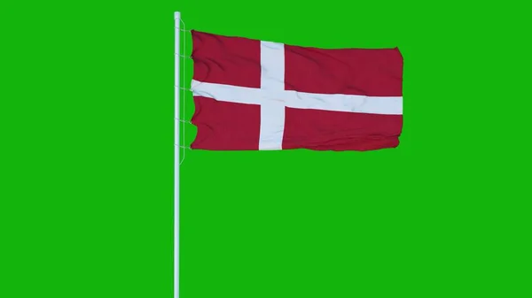 Dänemark Flagge Weht Wind Auf Grünem Bildschirm Oder Chroma Key — Stockfoto