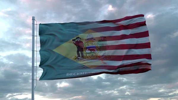 Usa Delaware Vegyes Zászló Integetett Szélben Delaware Usa Zászlója Zászlórúdon — Stock Fotó