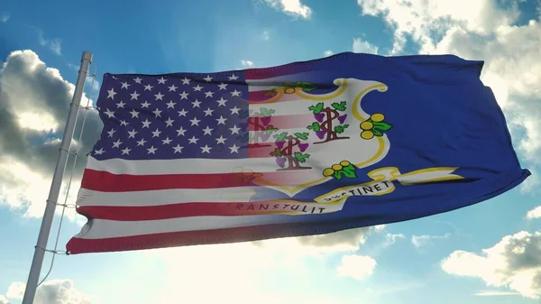 Abd Connecticut Eyaletlerinin Bayrağı Abd Connecticut Birleşik Bayrağı Rüzgarda Dalgalanıyor — Stok fotoğraf