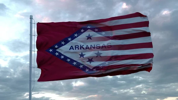Usa Arkansas Gemengde Vlag Zwaaiend Wind Arkansas Usa Vlag Vlaggenmast — Stockfoto