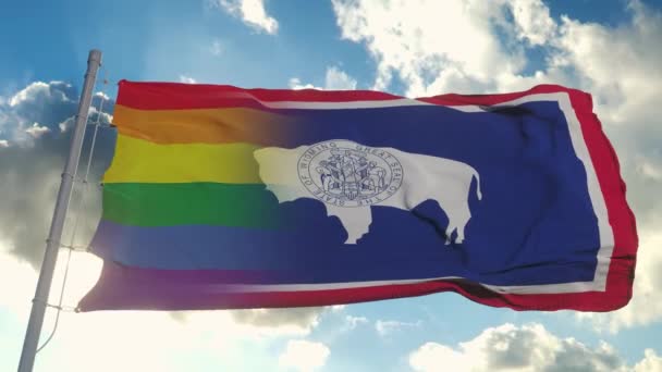 Flag of Wyoming and LGBT. Wyoming and LGBT Mixed Flag waving in wind — Vídeo de Stock