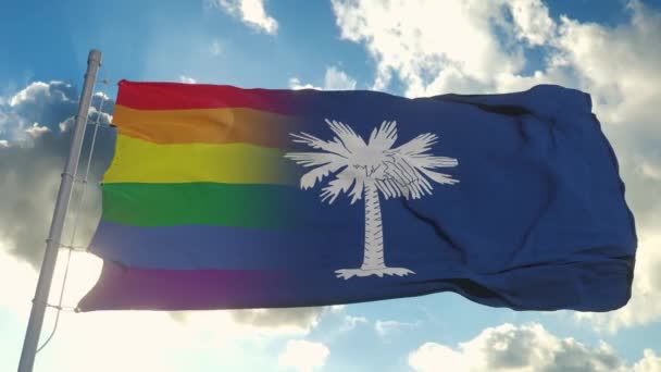 Flag of South Carolina and LGBT. South Carolina and LGBT Mixed Flag waving in wind — Video