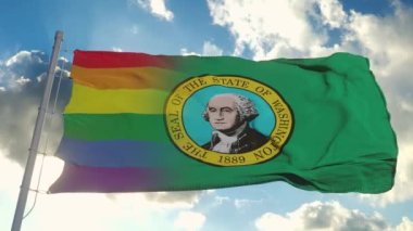 Washington ve LGBT bayrağı. Washington ve LGBT Rüzgarda dalgalanan Karışık Bayrak