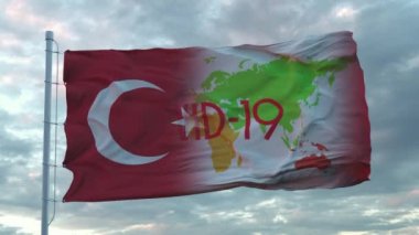Türkiye bayrağında Covid-19 tabelası var. Coronavirus konsepti