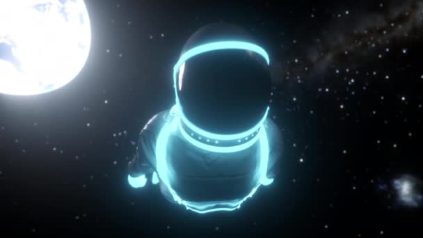 Astronauta con luces de neón en el espacio oscuro. Estilo Synthwave — Vídeo de stock