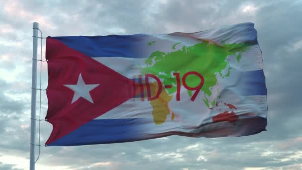 Covid-19 signe sur le drapeau national de Cuba. Concept de coronavirus — Video