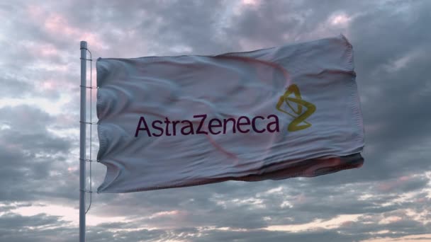 Drapeau de l'Astrazeneca signe agitant dans le vent — Video