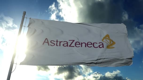 MOSCÚ, RUSIA, JUNIO 2021: Bandera de Astrazeneca ondeando al viento — Vídeos de Stock