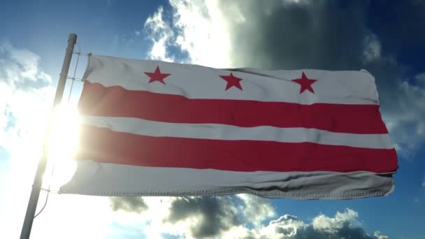 District of Columbia USA - Washington, D.C. vlajka vlnící se proti větru na modré obloze — Stock video