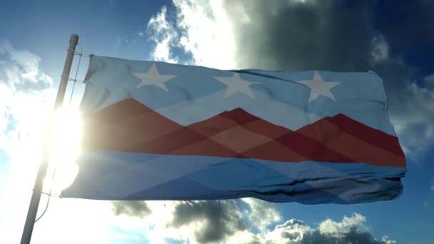 Bandera de Peoria, ciudad de Arizona, Estados Unidos, ondeando al viento — Vídeo de stock