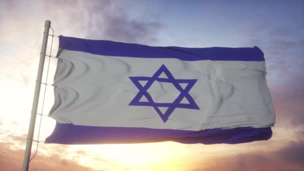 Drapeau d'Israël agitant dans le vent. Drapeau national d'Israël — Video