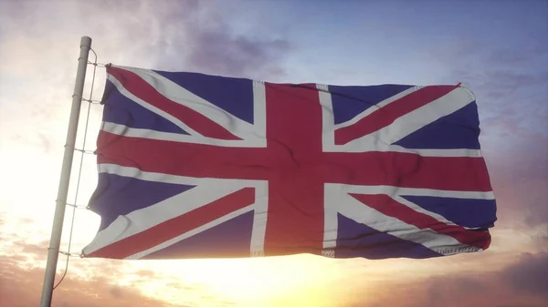 英国国旗在风中飘扬.英国的国旗。3d渲染 — 图库照片
