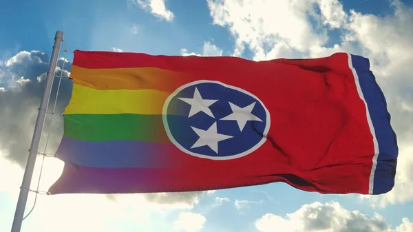 Flagge von Tennessee und LGBT. Tennessee und LGBT Mixed Flag wehen im Wind. 3D-Darstellung — Stockfoto