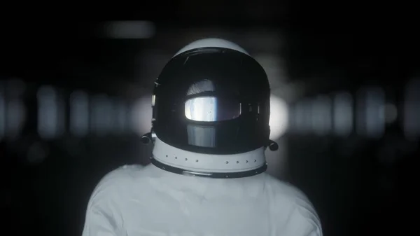 Fütürist uzay gemisinde yalnız astronot, oda. 3d oluşturma — Stok fotoğraf