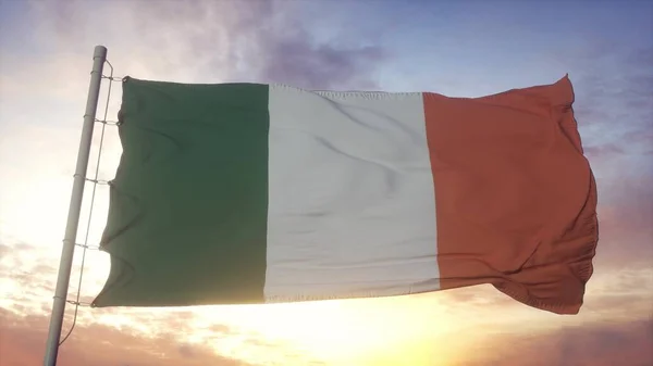 Flaga Irlandii machająca na wietrze. Symbol Republiki Irlandii. 3d renderowanie — Zdjęcie stockowe