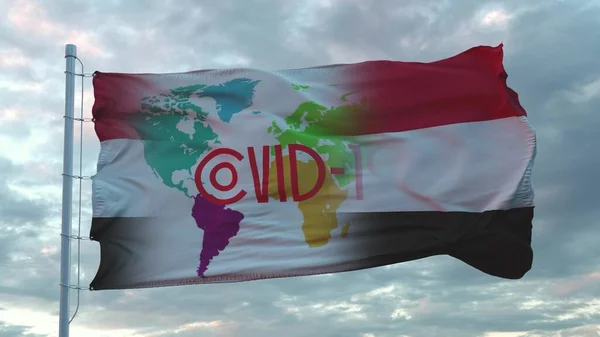 Covid-19 jel Egyiptom nemzeti zászlóján. Coronavirus koncepció. 3D-s renderelés — Stock Fotó