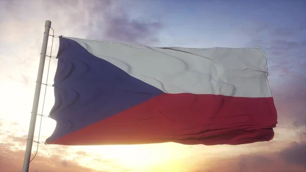 Çek Cumhuriyeti bayrağı, güzel gökyüzüne karşı rüzgarda sallanıyor. 3d oluşturma — Stok fotoğraf
