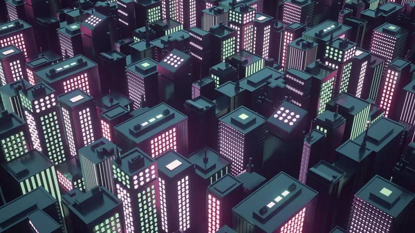 Ciudad futurista cyberpunk con rascacielos. Ciudad isométrica abstracta. renderizado 3d — Foto de Stock