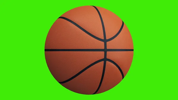 Basketball ball spinning on a green screen - chromakey background. 3d rendering — Stock Photo, Image