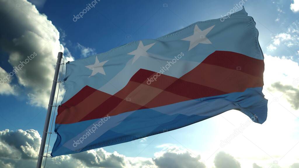 Flag of Peoria, city of Arizona, United States, waving at wind. 3d rendering