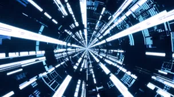 Túnel circular azul. Circuito inconsútil 4K que vuela en el túnel de la nave espacial, corredor de la nave espacial de ciencia ficción — Vídeos de Stock