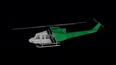 Gerçekçi helikopter animasyonu. Yan görüş. Alfa Kanalı