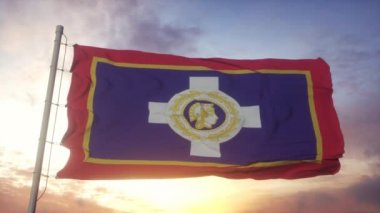 Atina bayrağı, Yunanistan 'ın başkenti Rüzgarda, gökyüzünde ve arka planda dalgalanan