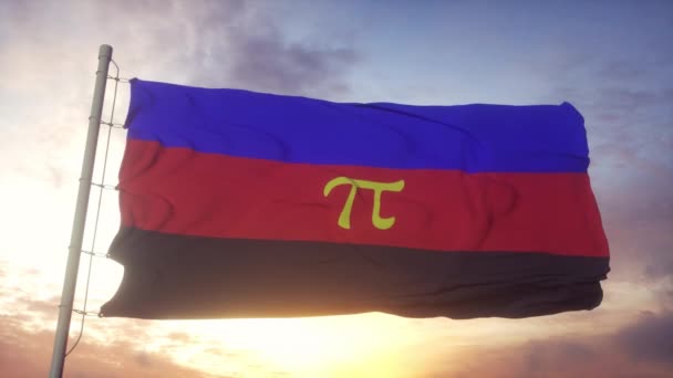 Steagul mândriei poliamorului fluturând în vânt, cer și soare fundal — Videoclip de stoc