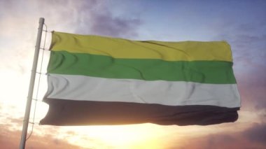 Rüzgarda, gökyüzünde ve arka planda sallanan Skolioseksüel gurur bayrağı