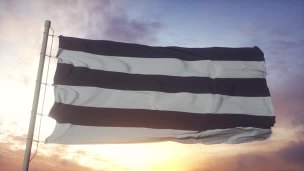 Rechte trots vlag zwaaiend in de wind, hemel en zon achtergrond — Stockvideo
