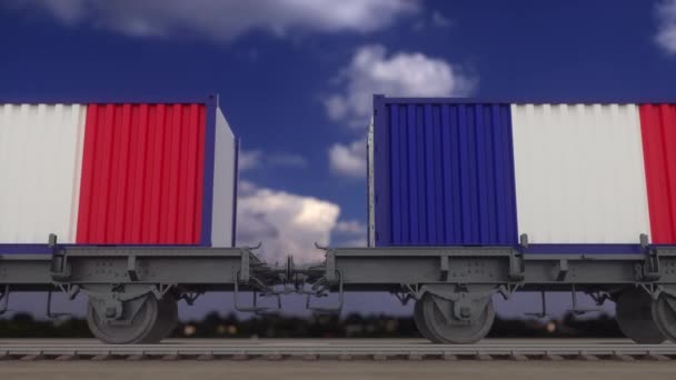 Train et conteneurs avec le drapeau de la France. Transport ferroviaire. Boucle sans couture 4K — Video