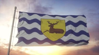 Hertfordshire bayrağı, İngiltere, rüzgarda, gökyüzünde ve arka planda dalgalanan