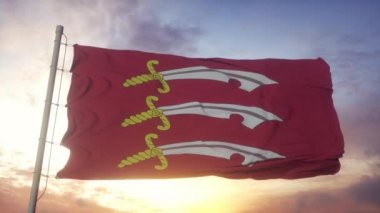Essex bayrağı, İngiltere, rüzgarda sallanıyor, gökyüzü ve güneş arka planı