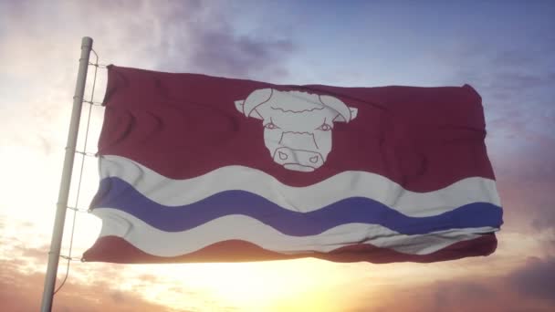 Herefordshire Flagge, England, weht im Wind, Himmel und Sonne Hintergrund — Stockvideo