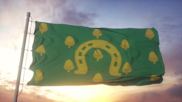 Rutland Flagge, England, weht im Wind, Himmel und Sonne Hintergrund — Stockvideo