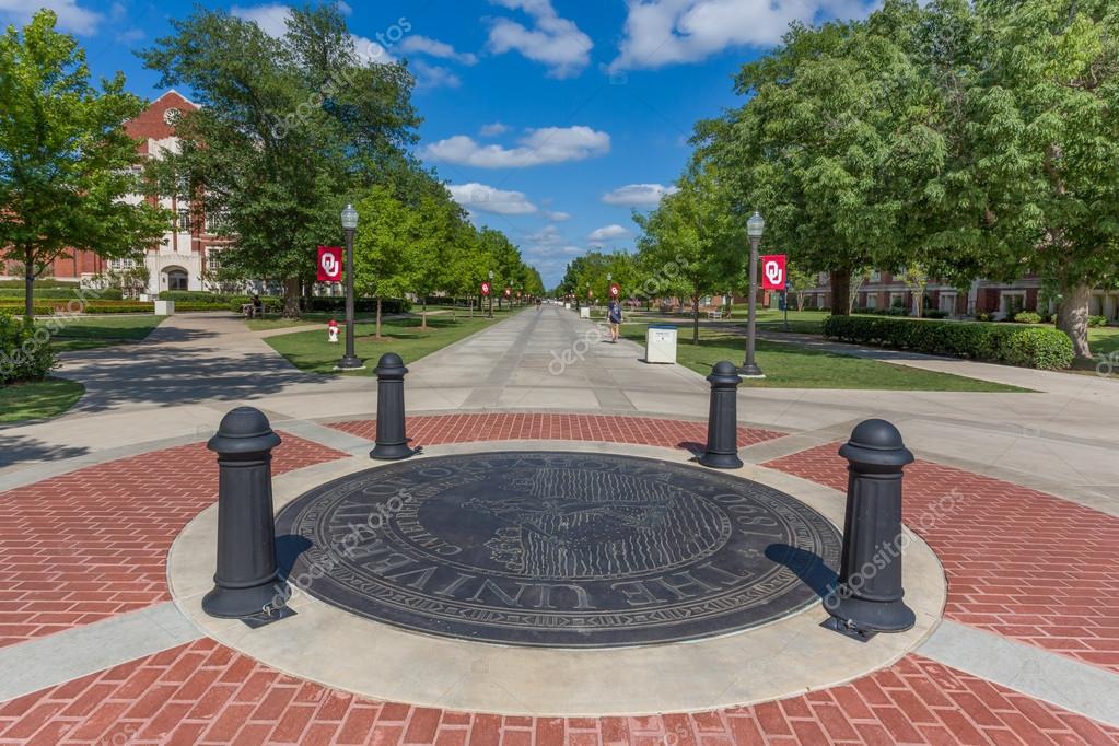 NORMAN, OK/USA - MAY 20, 2016: Campus seal and walkway at the University of Oklahoma.