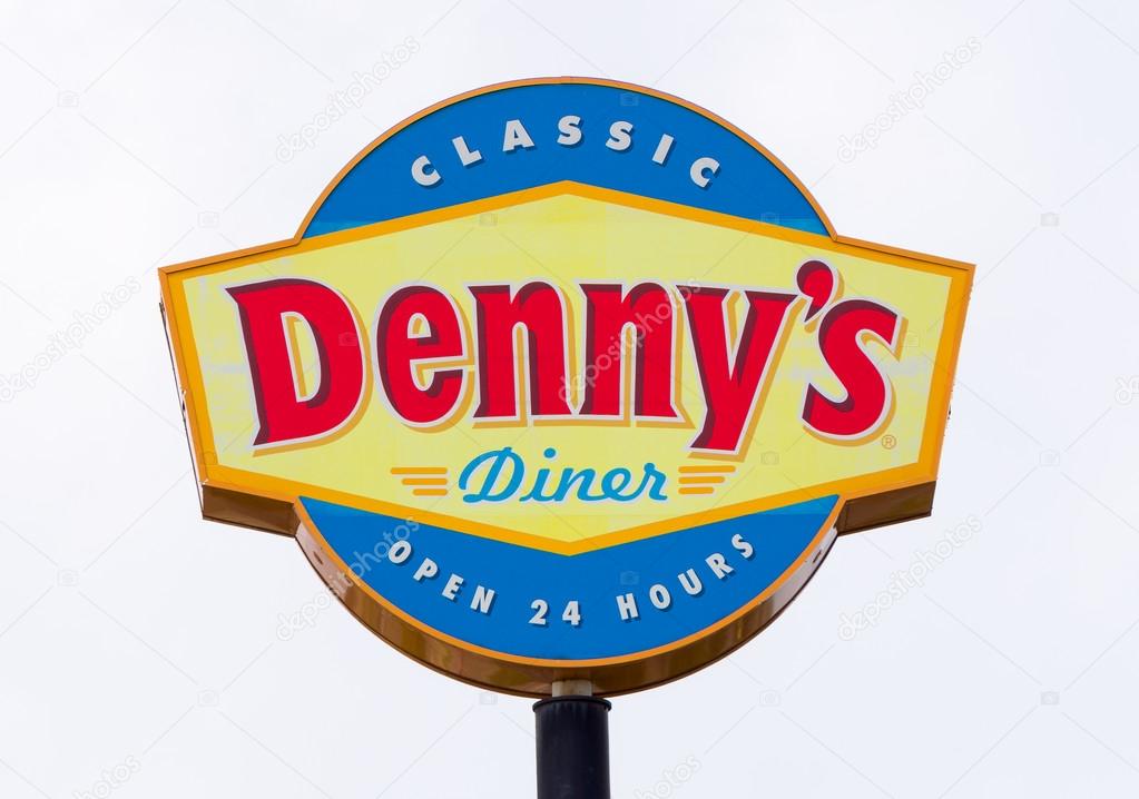 HUDSON, CA/USA - AUGUST 16, 2016: Denny's Diner restuarant Sign.  Denny's is a full-service casual family restaurant chain specializing in breakfast food.