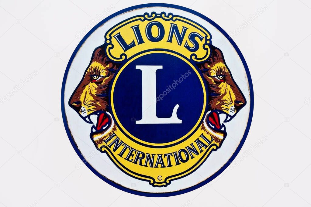 ST. PAUL, MN,USA - MARCH 13, 2021 - Lions Club International sign and trademark emblem logo.