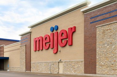 KENOSHA, WI,USA -  JUNE 20, 2021 -  Meijer retail grocery store sign and trademark logo. clipart