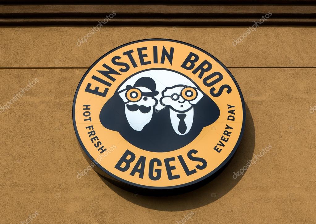 Einstein Bros. Bagel sign and logo.  Einstein Bros. Bagels is a bagel and coffee chain in the United States.