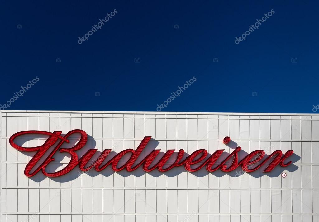 Budweiser brewery sign and exterior. Budweiser is one of the highest selling beers in the United States, and is availa