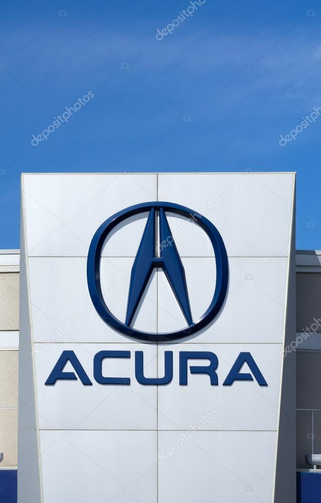 LOS ANGELES, CA,USA,  JULY 11, 2015. Acura automobile dealership sign and logo. Acura is the luxury vehicle division of Japanese automaker Honda.