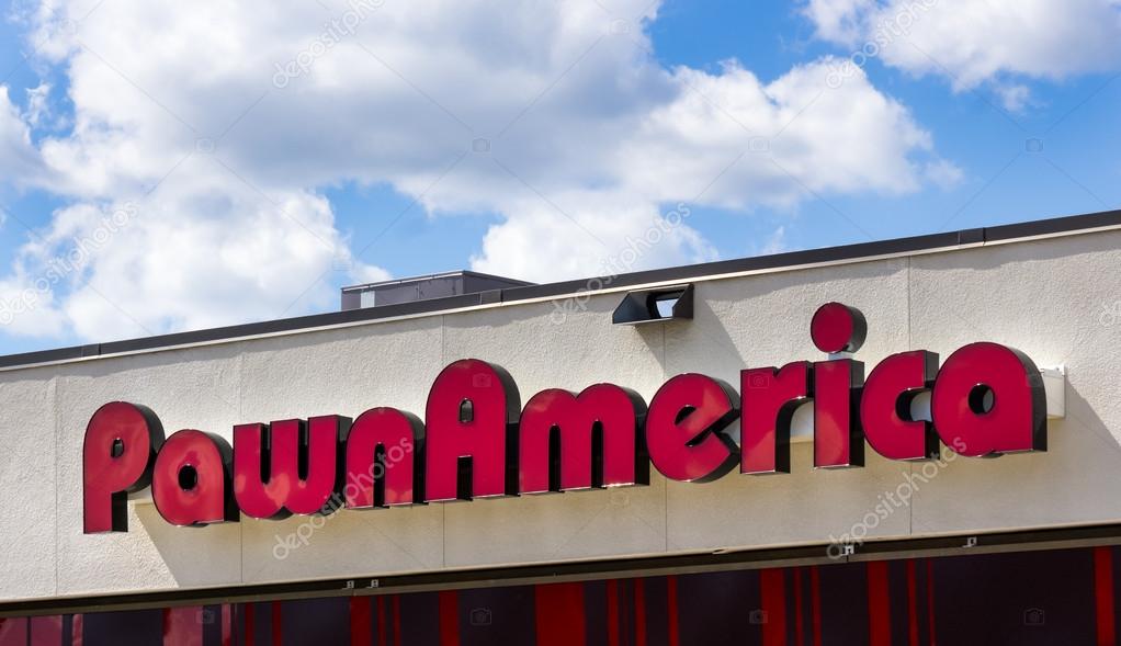 MINNEAPOLIS , MN,USA, AUGUST 11, 2015. PawnAmerica exterior and sign. PawnAmerica is a chain of pawn shops in the United States.