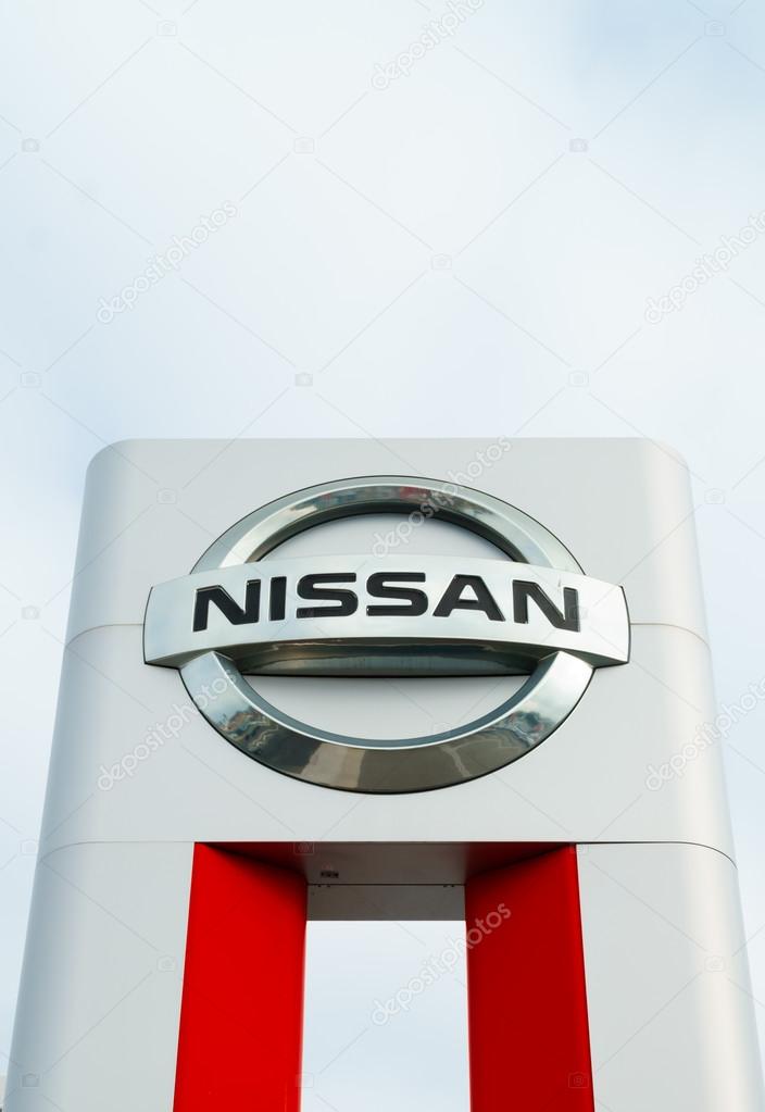 COSTA MESA, CA/USA - OCTOBER 17, 2015: Nissan Motors automobile dealership and sign.  Nissan Motors is is a Japanese multinational automotive manufacturer headquartered in Japan.