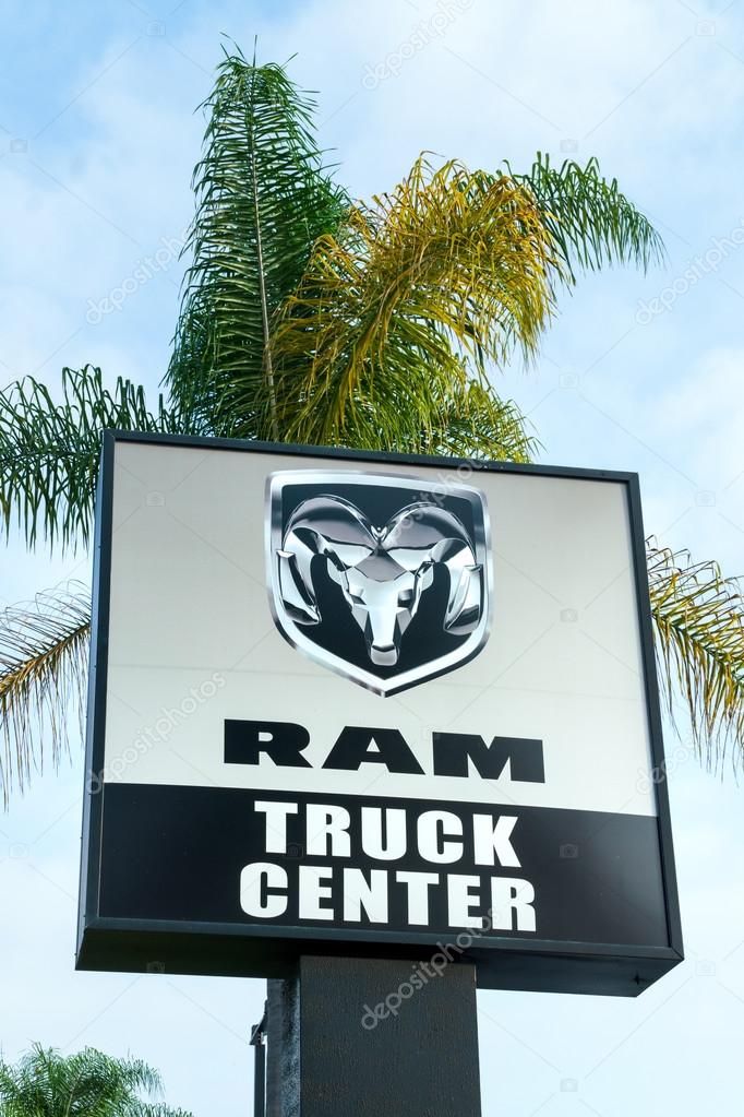 COSTA MESA, CA/USA - OCTOBER 17, 2015: Dodge Ram Truck Center sign and logo.