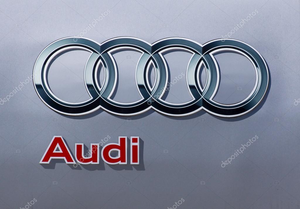 GLENDALE, CA/USA - OCTOBER 24, 2015: Audi automobile dealership logo. Audi is a German automobile manufacturer.