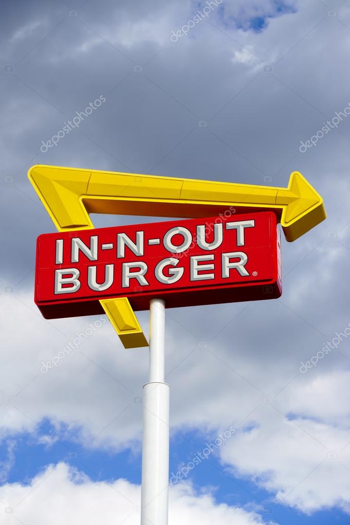 CANYON COUNTRY,CA/USA - OCTOBER 28, 2015: Exterior Sign of an In-N-Out Burger restauruant. In-N-Out Burgers, Inc. is a regional chain of fast food restaurants with locations the United States Southwest.