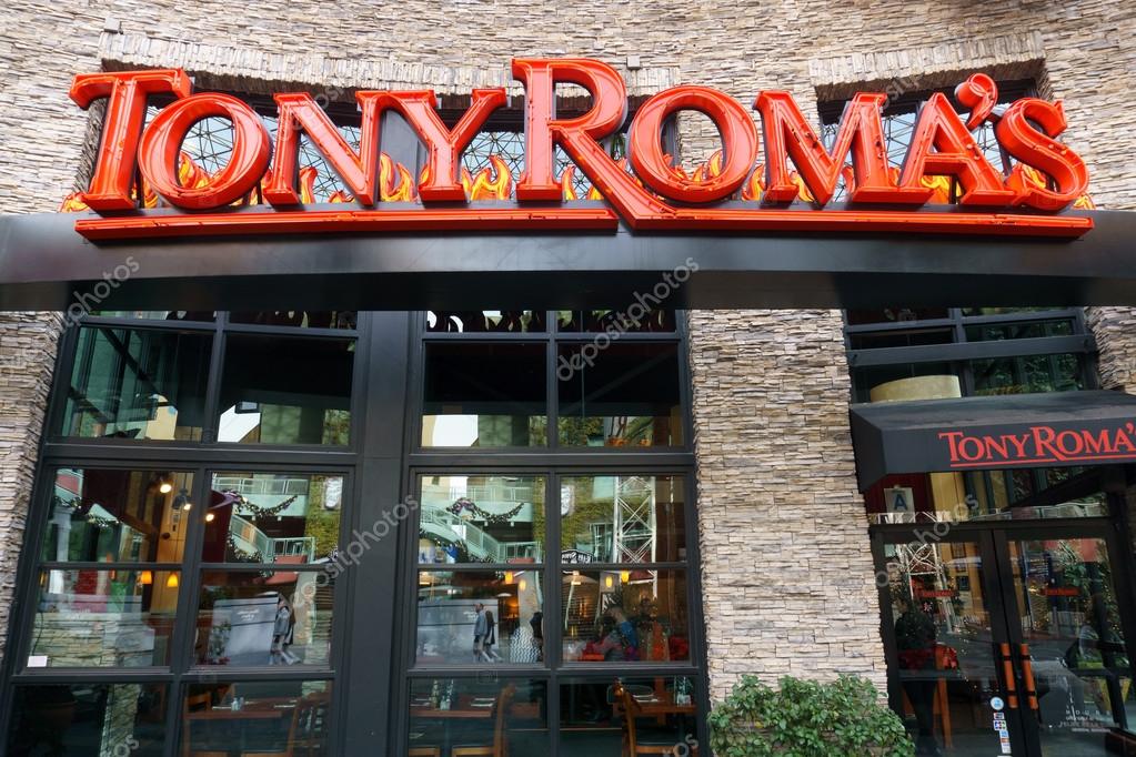 UNIVERSAL CITY, CA/USA DECEMBER 22, 2015: Tony Roma's restaurant exterior and logo. Tony Roma's is a casual dining chain restaurant specializing in baby back ribs.