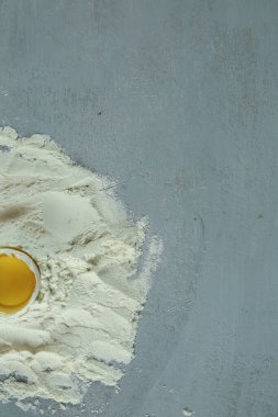 ingredients for homemade pasta. Food background: macaroni, spagetti, egg, flour