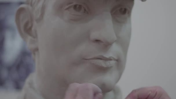 Artista scultore che crea una scultura busto con argilla — Video Stock